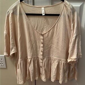Wishlist Beige Button-Front Peplum Blouse